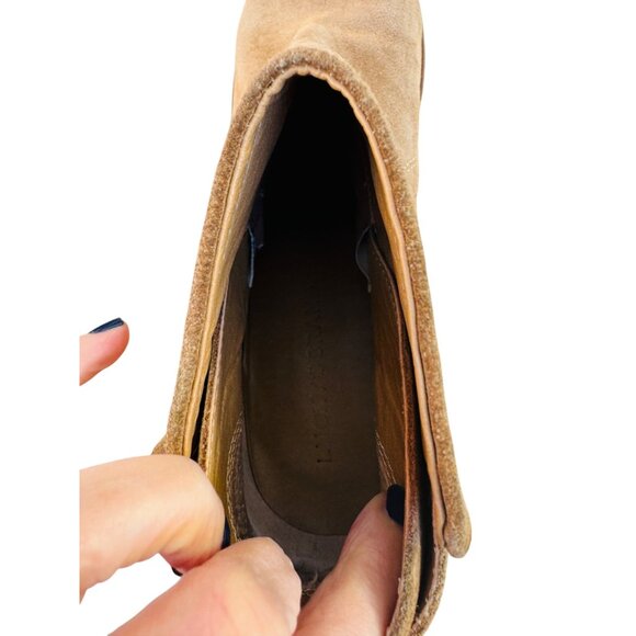 Lucky Brand ‘Yasine’ Suede Wedge Slip On Buckle Ankle Bootie Tan/Camel 10 Boho - Picture 9 of 13